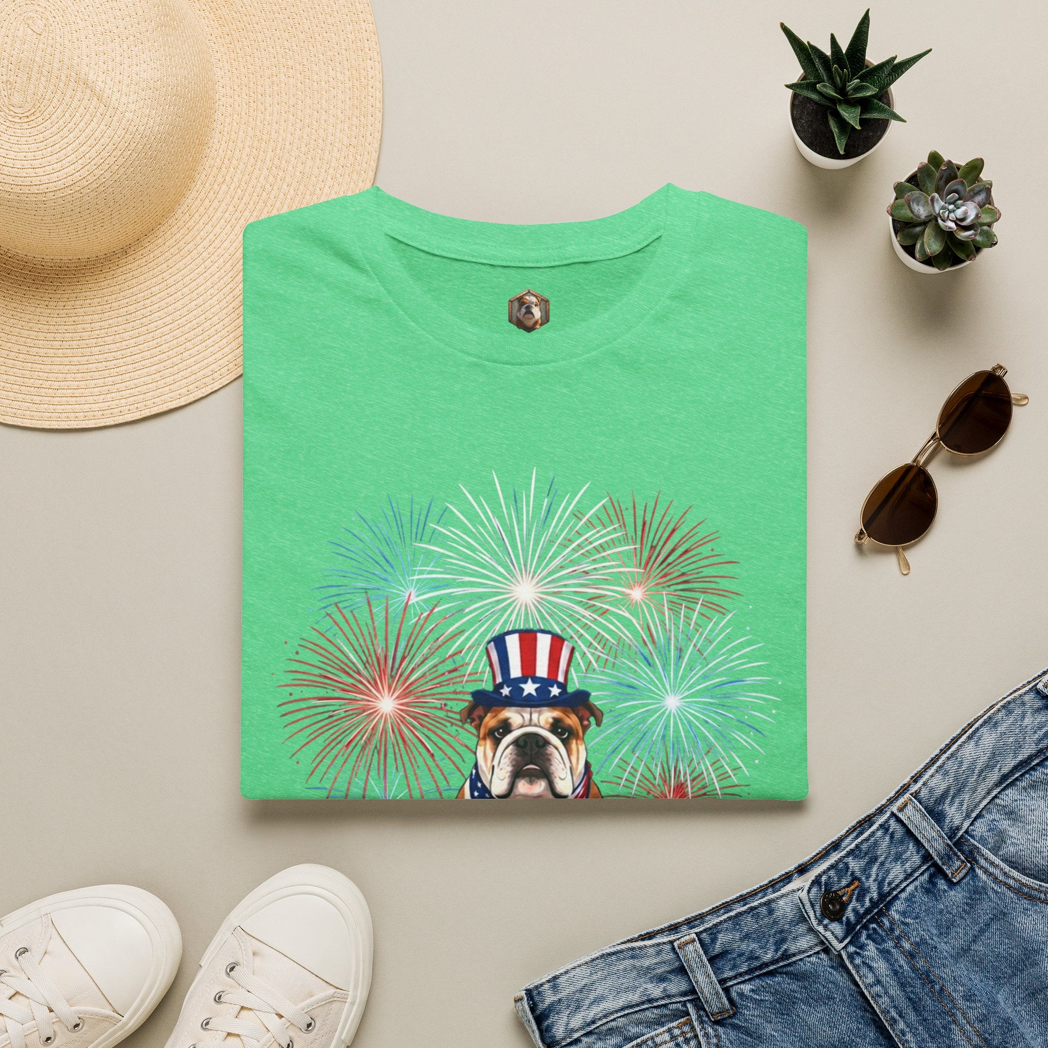 All-American Good Boy Bulldog T-Shirt | Patriotic Fireworks July 4th Tee