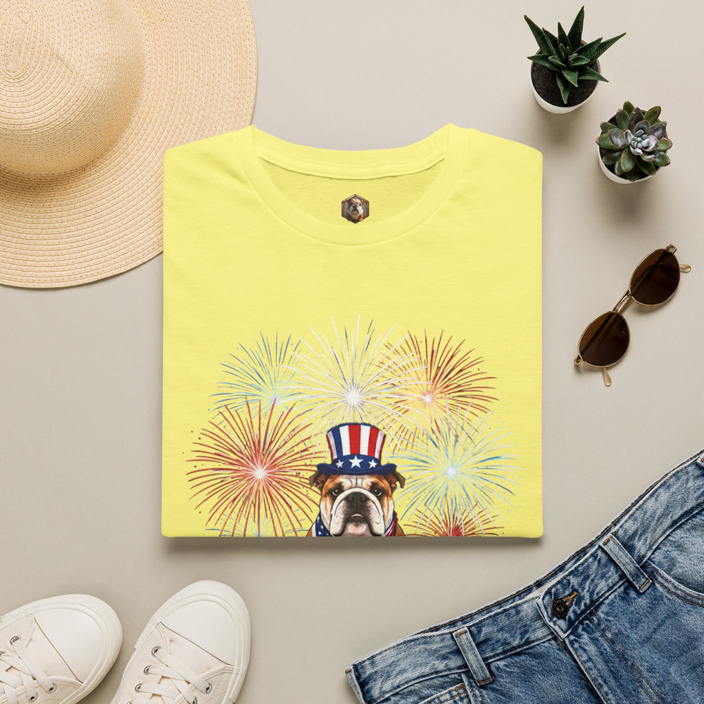 All-American Good Boy Bulldog T-Shirt | Patriotic Fireworks July 4th Tee