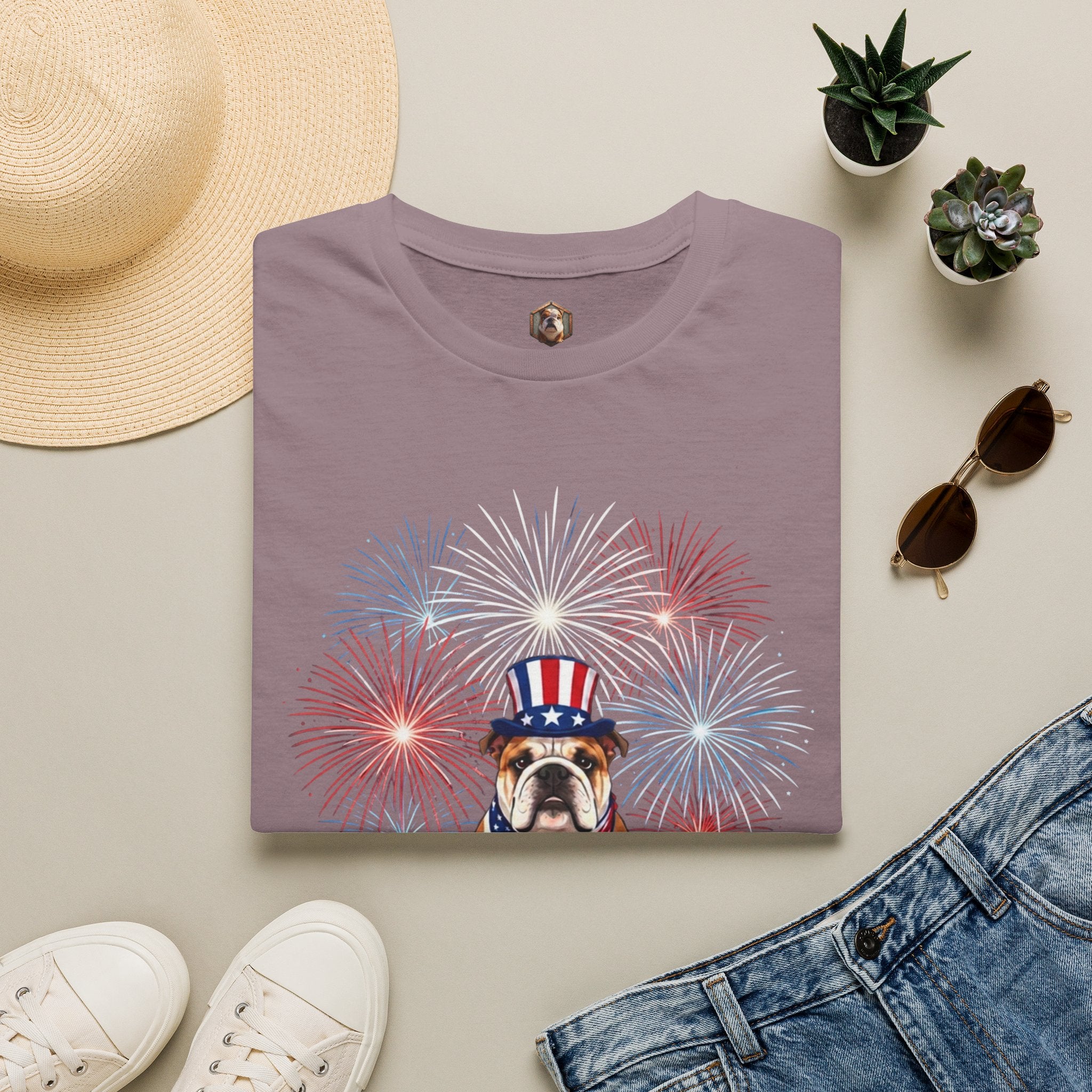 All-American Good Boy Bulldog T-Shirt | Patriotic Fireworks July 4th Tee