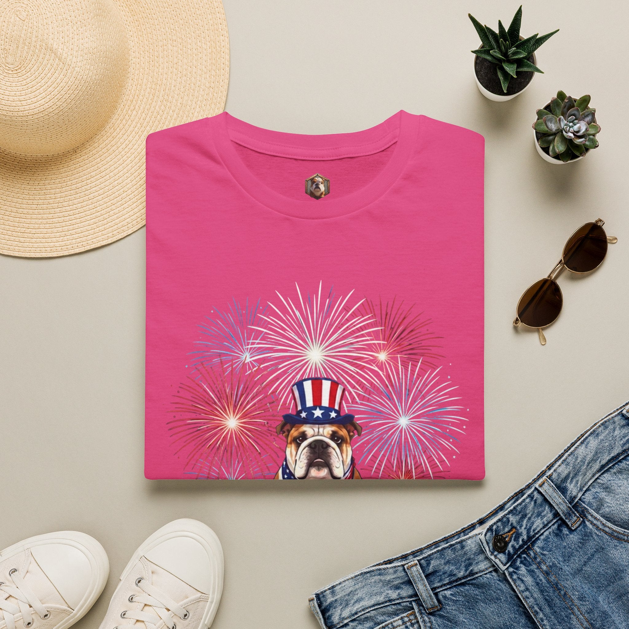 All-American Good Boy Bulldog T-Shirt | Patriotic Fireworks July 4th Tee