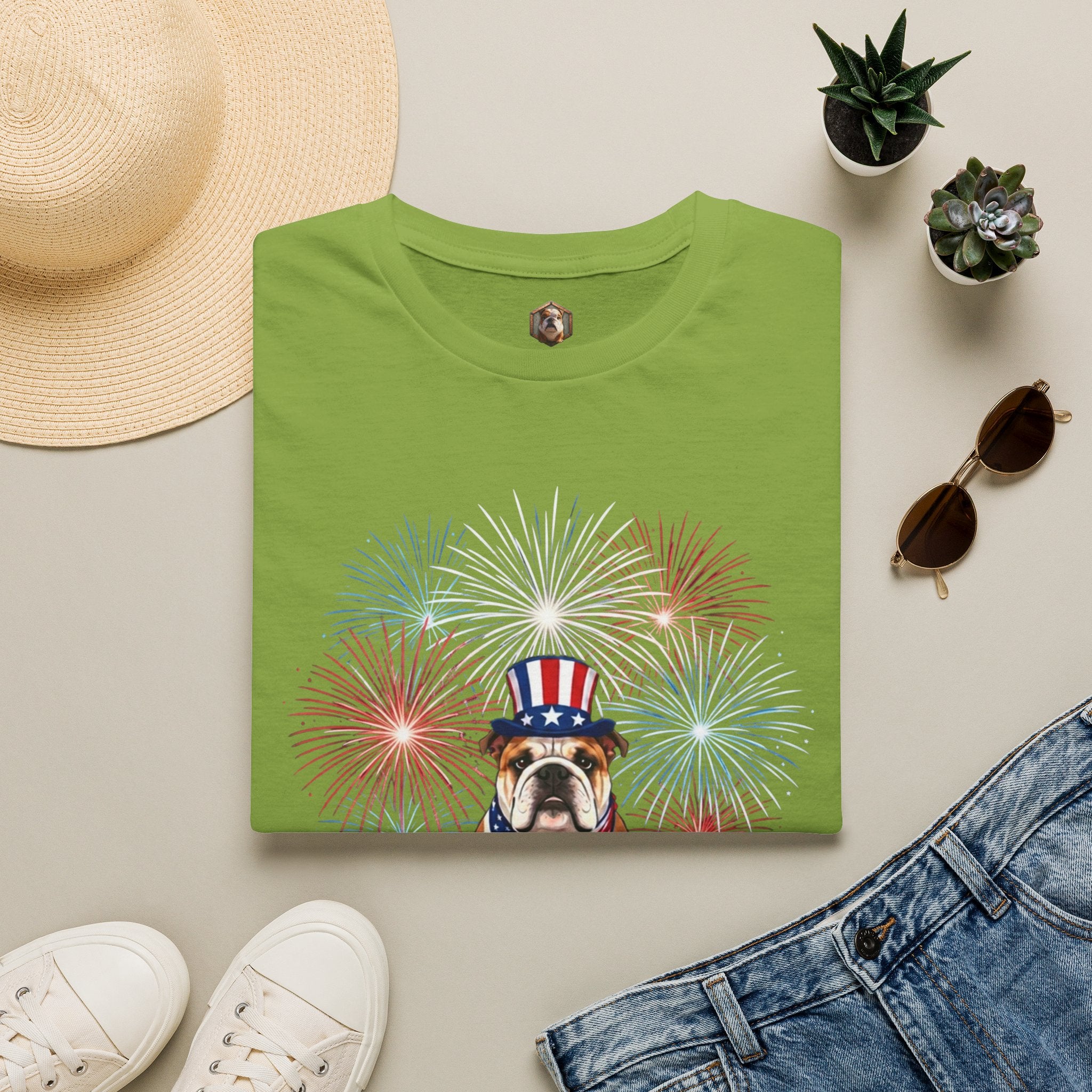 All-American Good Boy Bulldog T-Shirt | Patriotic Fireworks July 4th Tee