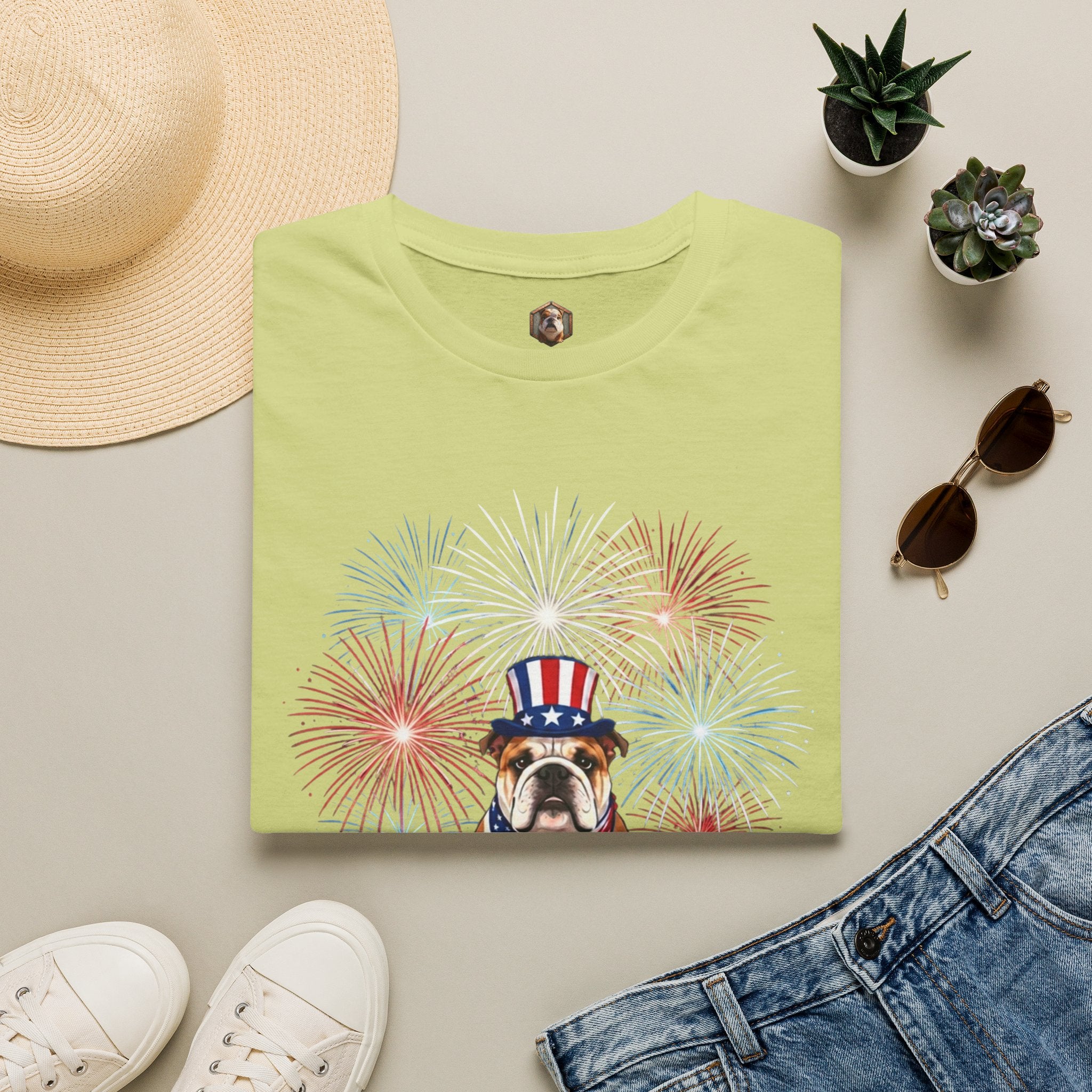 All-American Good Boy Bulldog T-Shirt | Patriotic Fireworks July 4th Tee