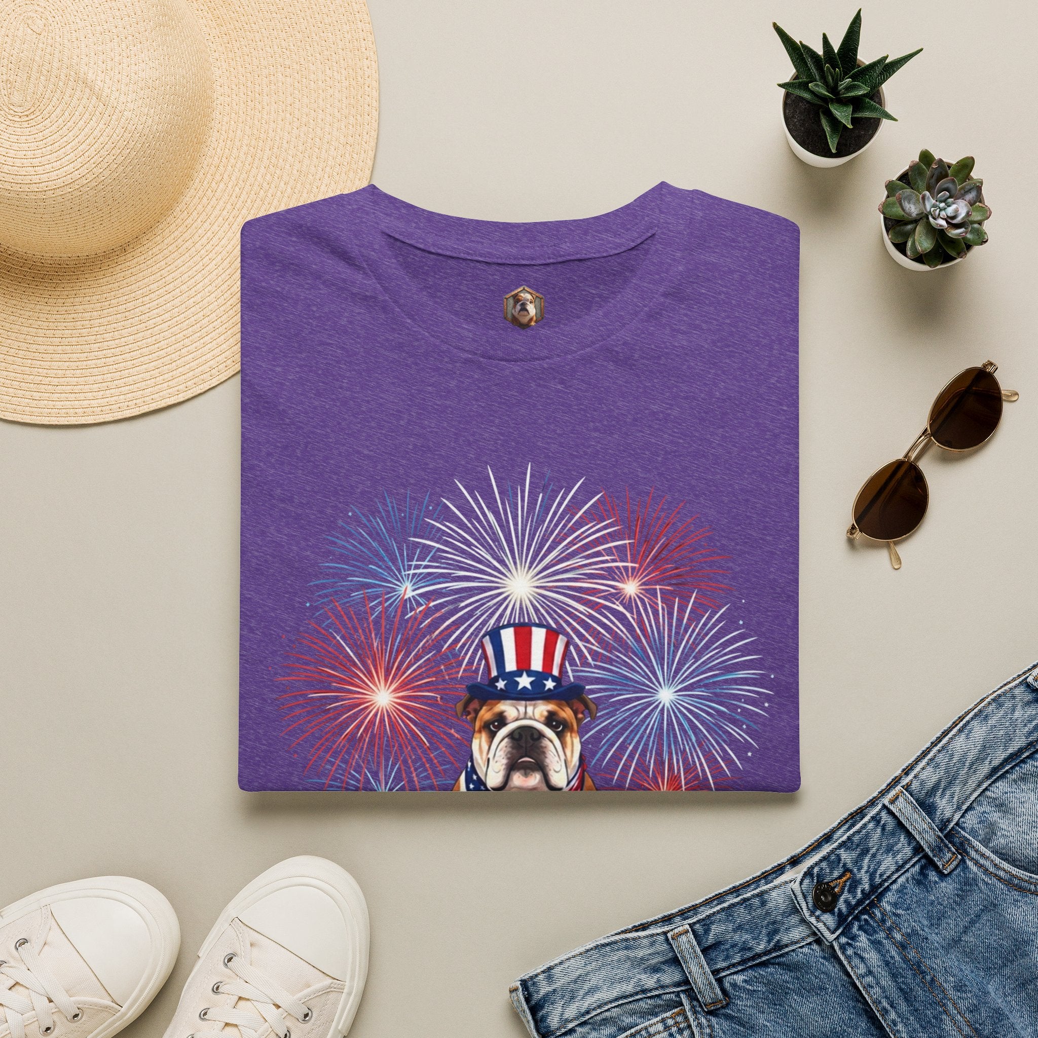 All-American Good Boy Bulldog T-Shirt | Patriotic Fireworks July 4th Tee