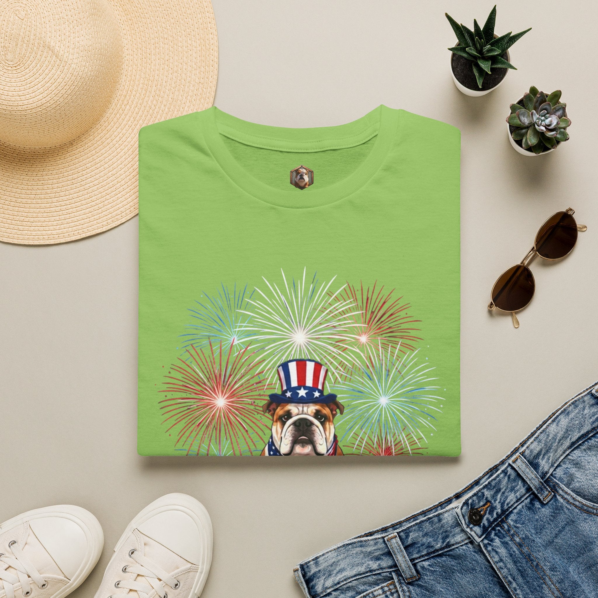 All-American Good Boy Bulldog T-Shirt | Patriotic Fireworks July 4th Tee