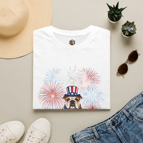 All-American Good Boy Bulldog T-Shirt | Patriotic Fireworks July 4th Tee