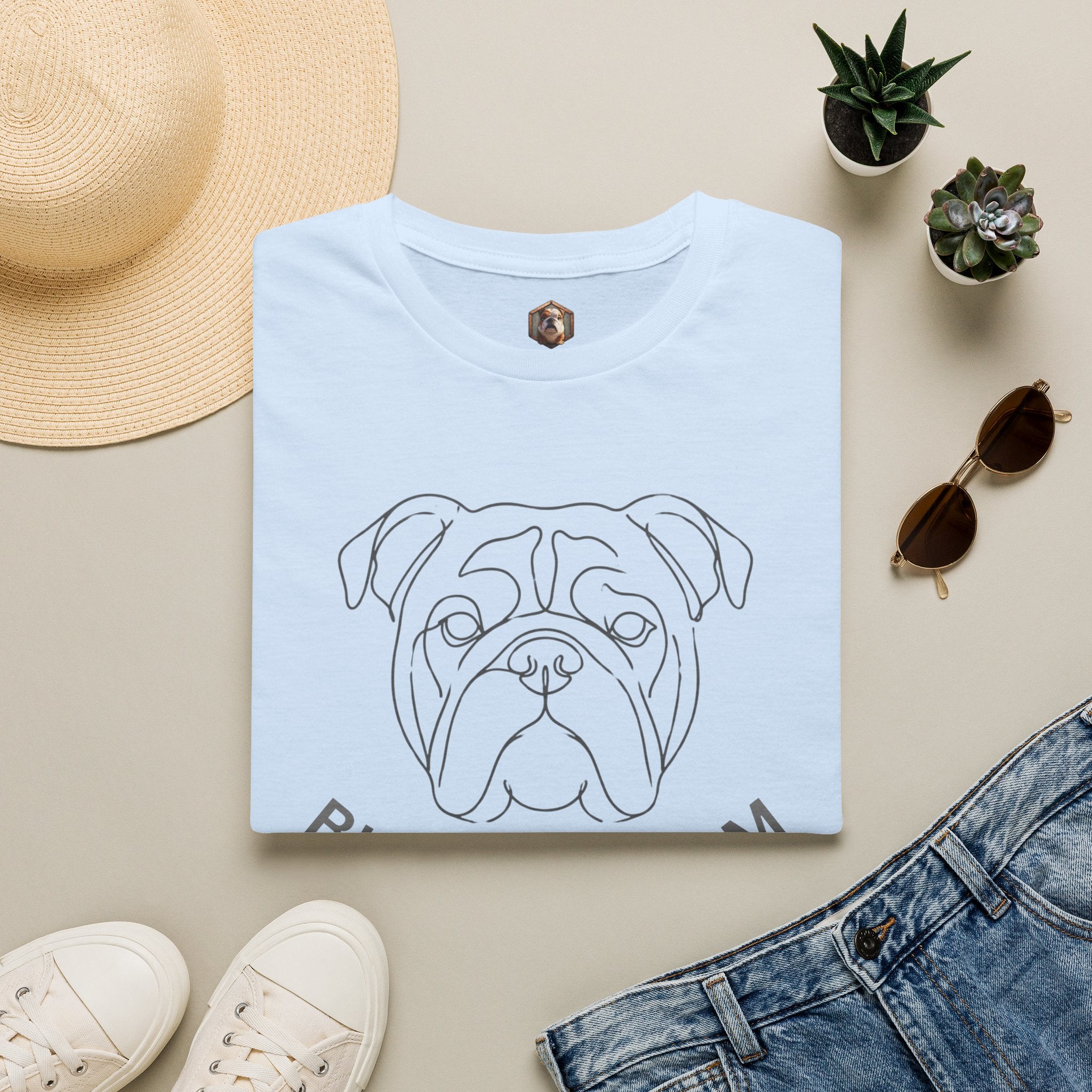 Bulldog Mom T-Shirt — Minimal Line Art English Bulldog Portrait Tee