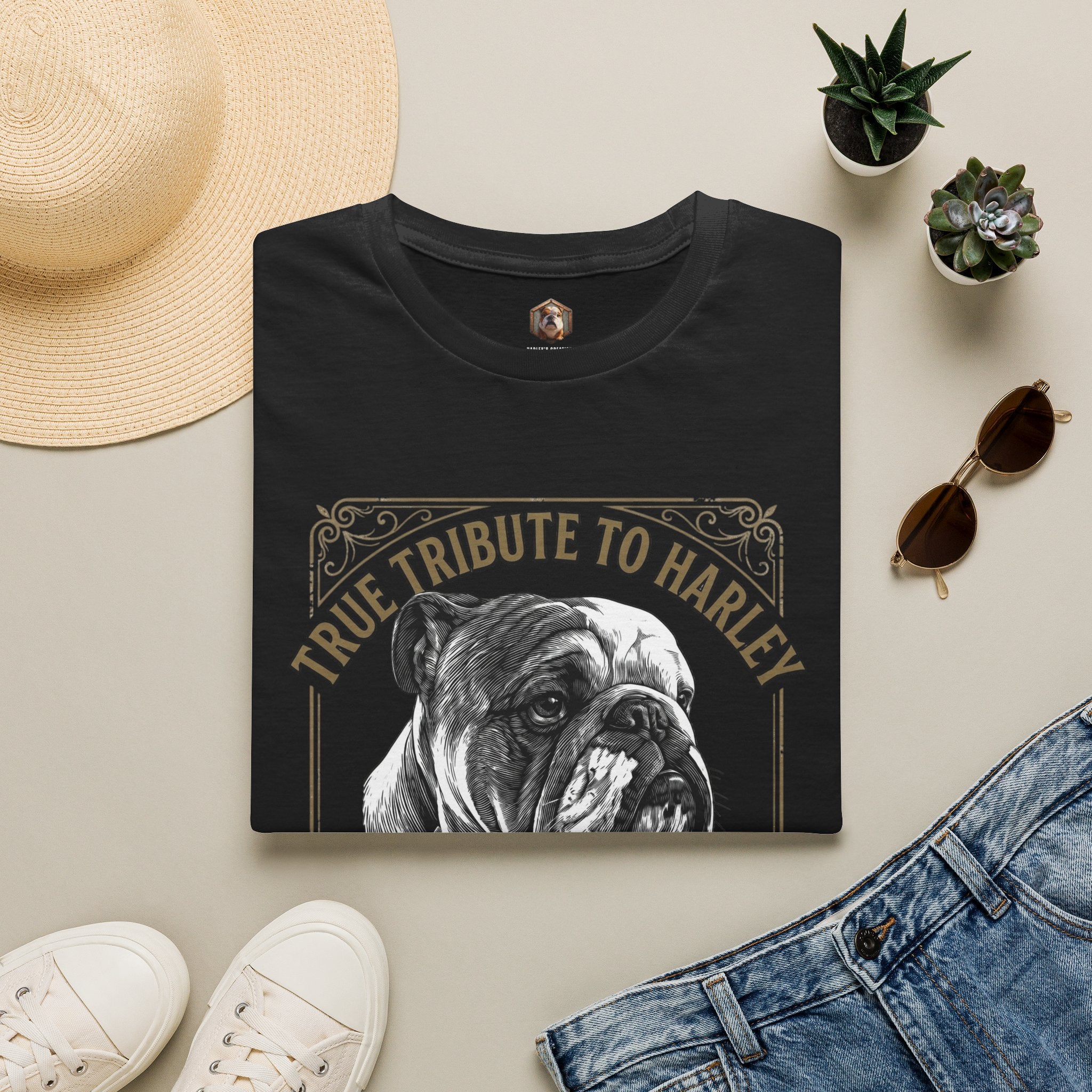 Bulldog Tribute T-Shirt — "True Tribute to Harley" Retro Pet Memorial Tee